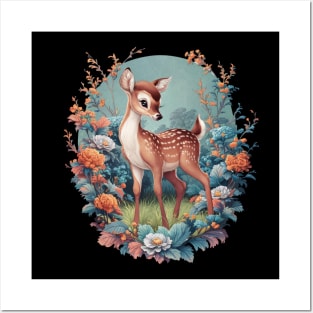 Cottagecore Floral Deer Aesthetic Posters and Art